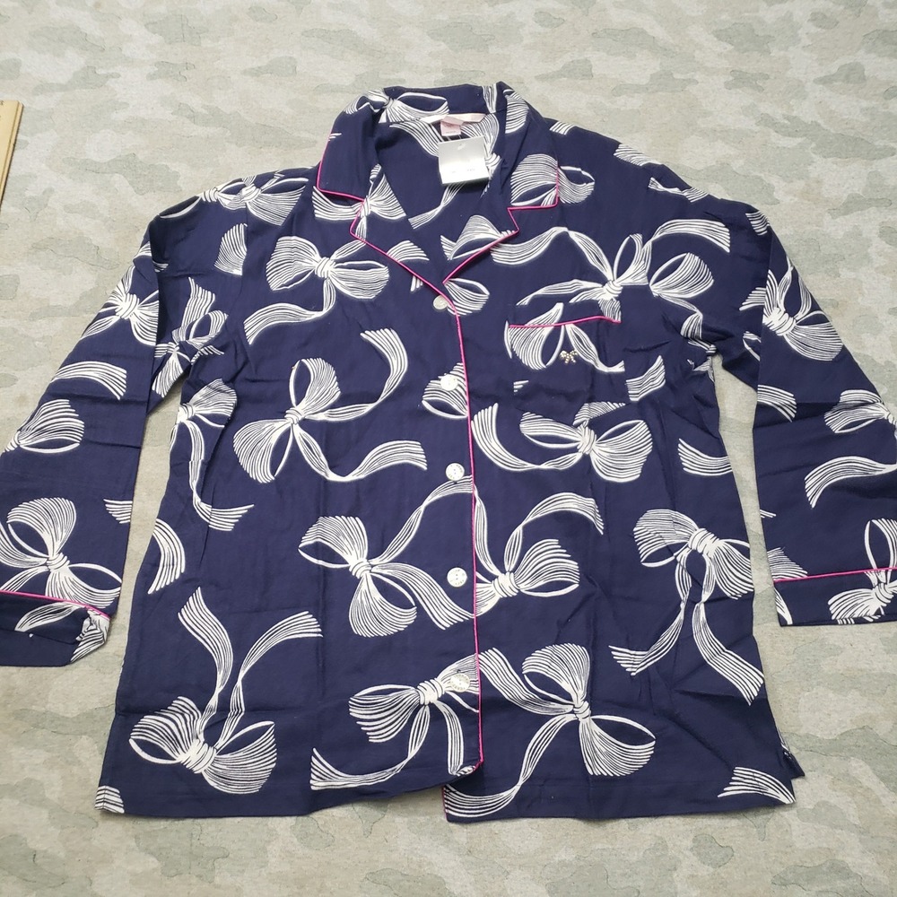 Victoria's Secret Pajama Top Women Large Blue Long Sleeve Button-Up NWT